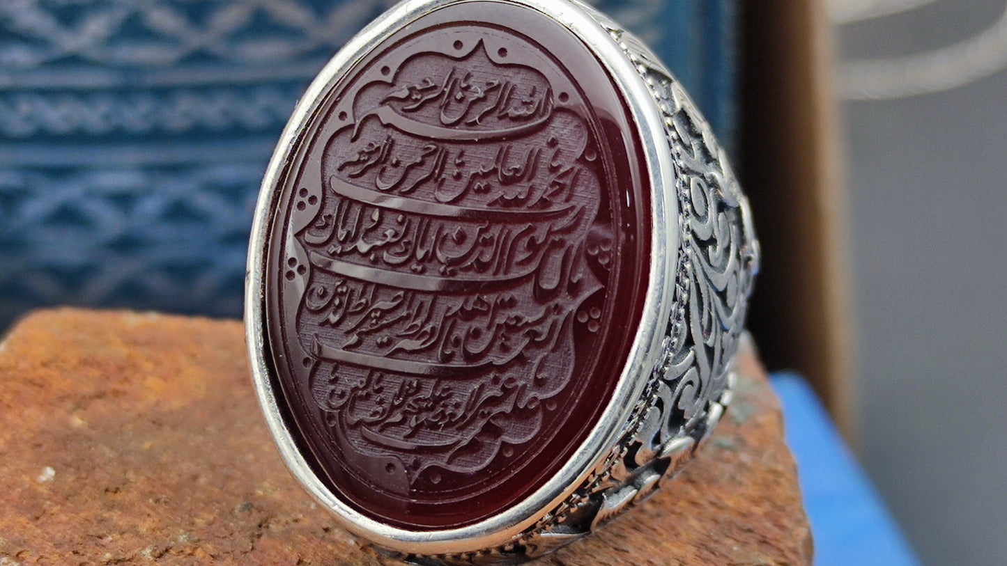 ''FATİHA SURAH'' islamic silver ring for men