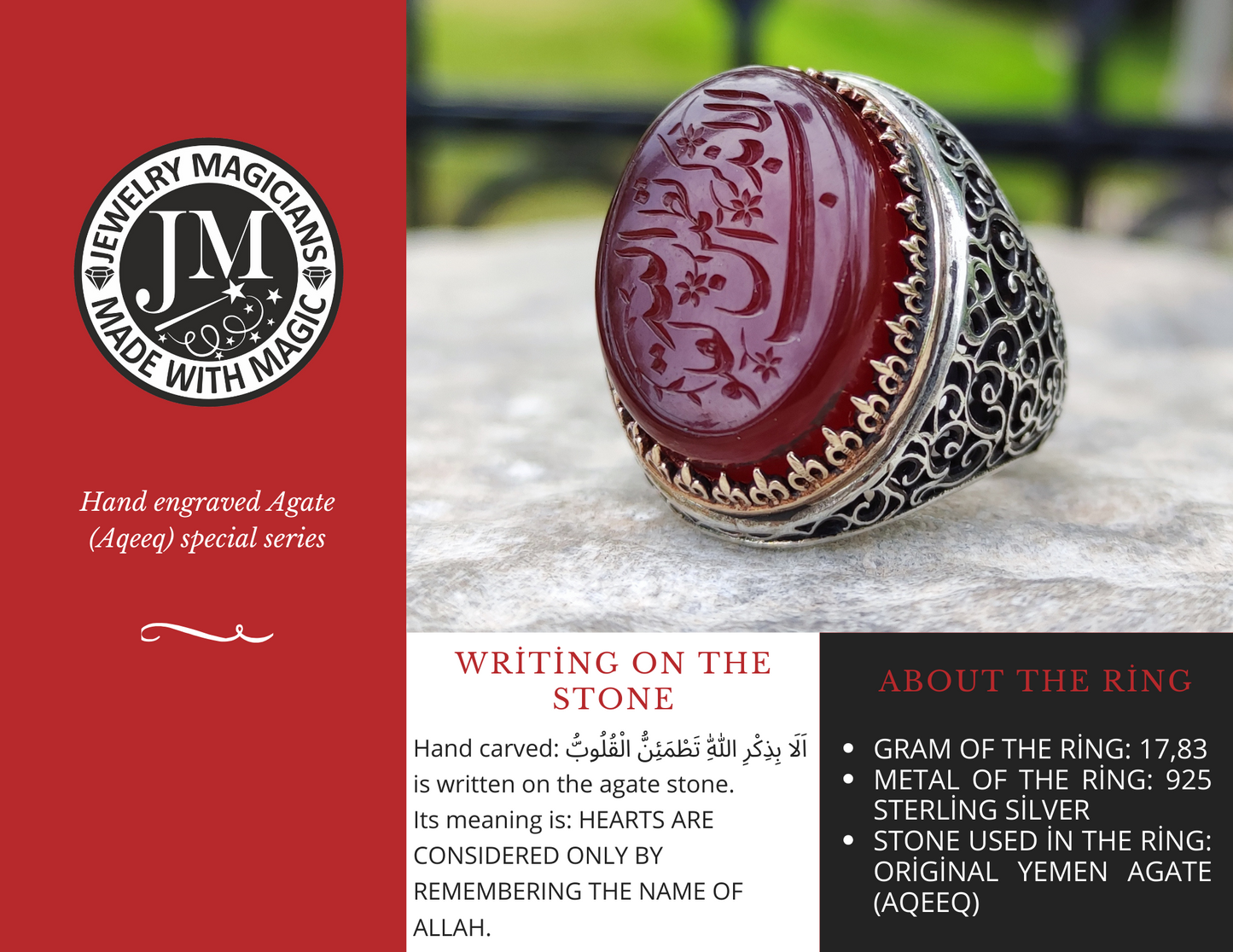 Hand-carved, specially crafted, unique Agate stone Silver Ring