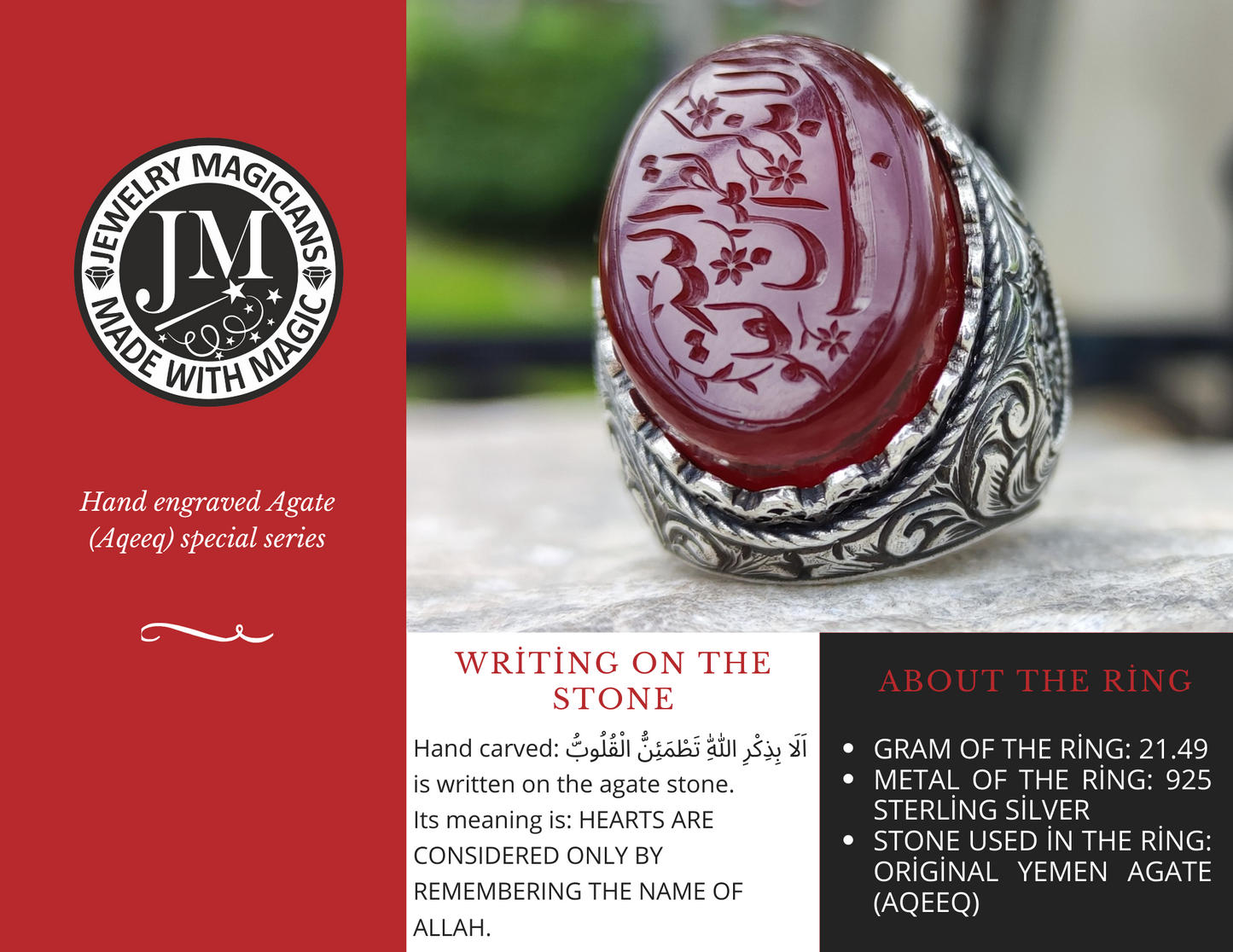 Hand-carved, specially crafted, unique Agate stone Silver Ring