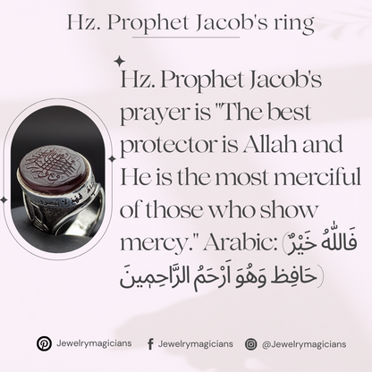 Hand Carving on Agate. Prayer of Prophet Jacob "The best protector is Allah, Islamic Calligraphy, 925 Silver Men's Ring, Unique Ring with Engraving