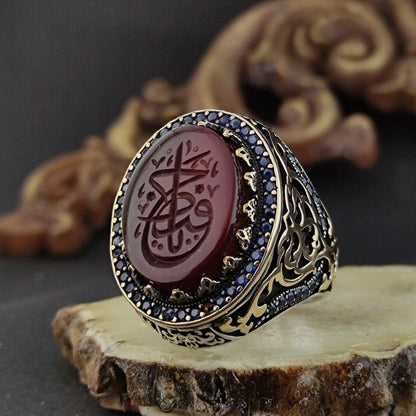 Hand carved Agate (Aqeeq), Handmade Silver Ring, Silver men's Ring