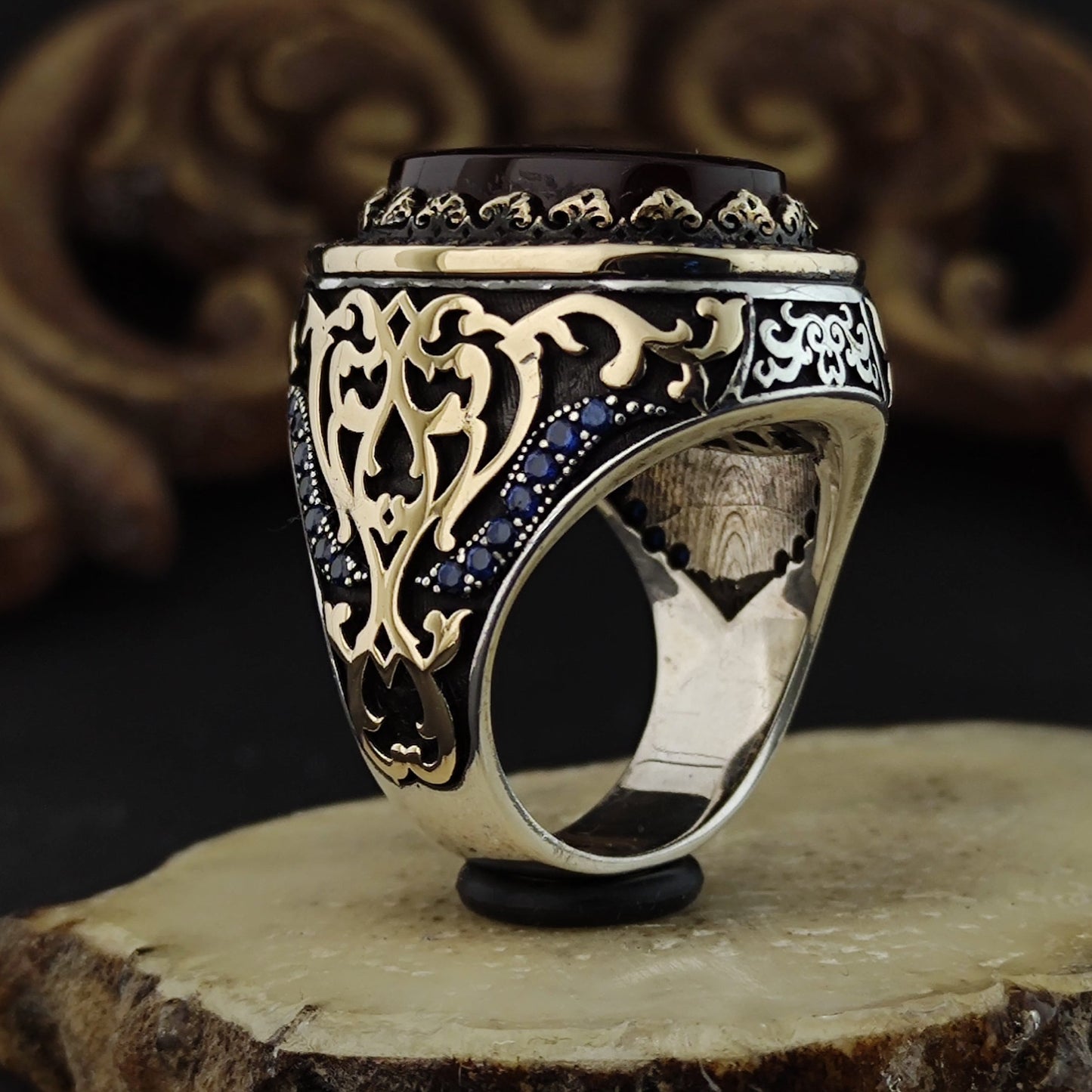 Hand carved Agate (Aqeeq), Handmade Silver Ring, Silver men's Ring