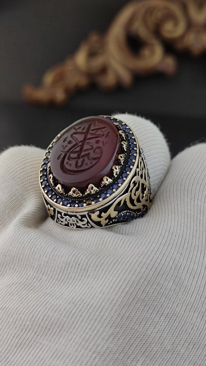 Hand carved Agate (Aqeeq), Handmade Silver Ring, Silver men's Ring