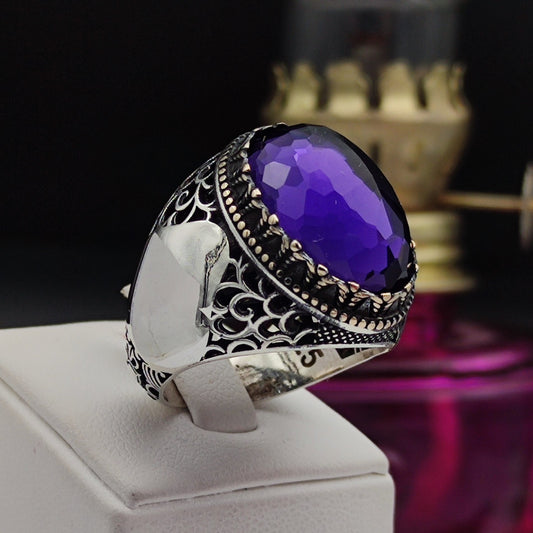 Purple Zircon Stone Men's Ring, 925 Sterling Silver Men's Ring, Unique Men's Ring