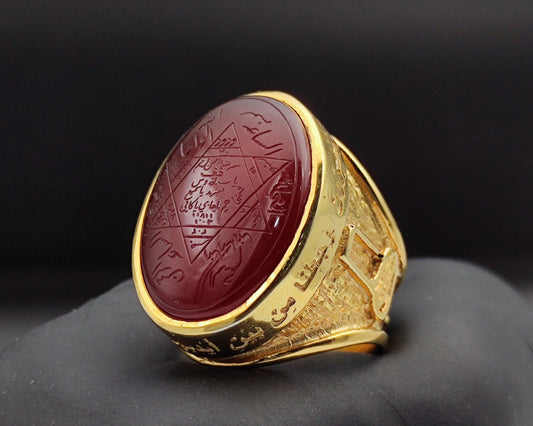 Handwritten Hz. Solomon Seal on Agate Stone, 925 Silver Men's Ring, Unique Ring with Engraving, Islamic Calligraphy, Gift for Him, Gift Men