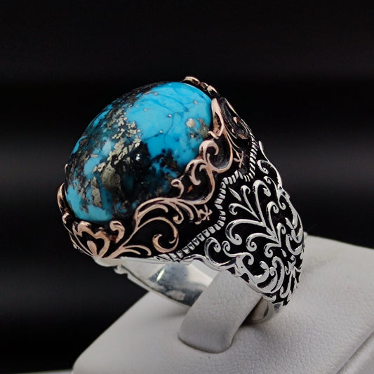 925 Sterling Silver Turquoise Stone Men's Ring