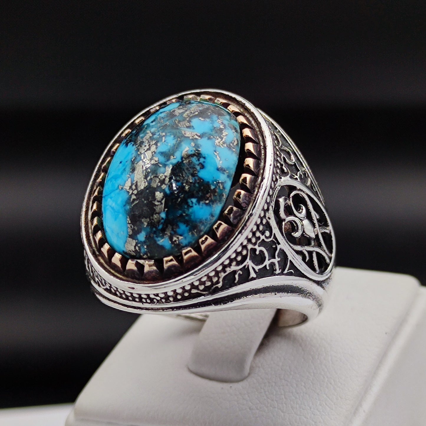 925 Sterling Silver Turquoise Stone Men's Ring