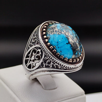 925 Sterling Silver Turquoise Stone Men's Ring