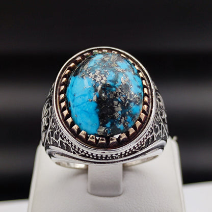 925 Sterling Silver Turquoise Stone Men's Ring