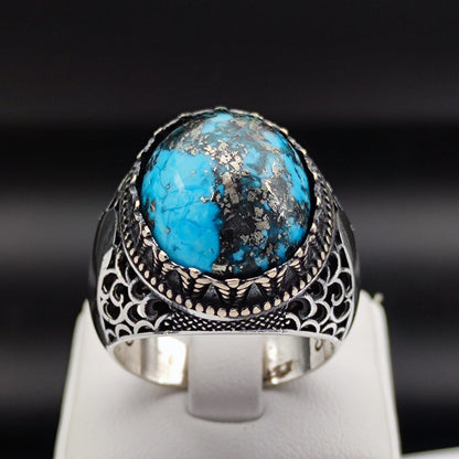 925 Sterling Silver Turquoise Stone Men's Ring