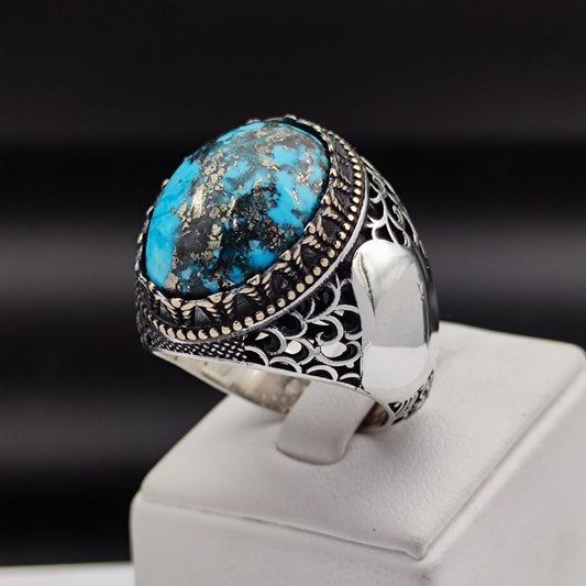 925 Sterling Silver Turquoise Stone Men's Ring