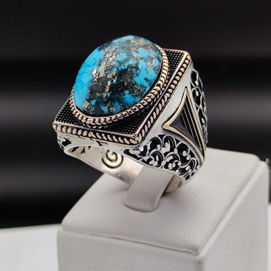 925 Sterling Silver Turquoise Stone Men's Ring