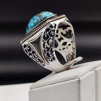 925 Sterling Silver Turquoise Stone Men's Ring