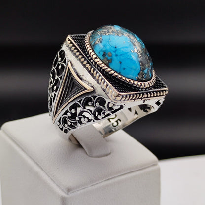 925 Sterling Silver Turquoise Stone Men's Ring