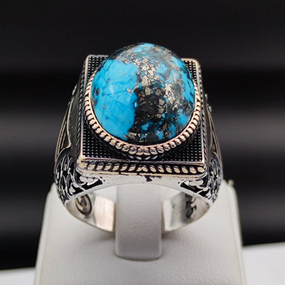 925 Sterling Silver Turquoise Stone Men's Ring