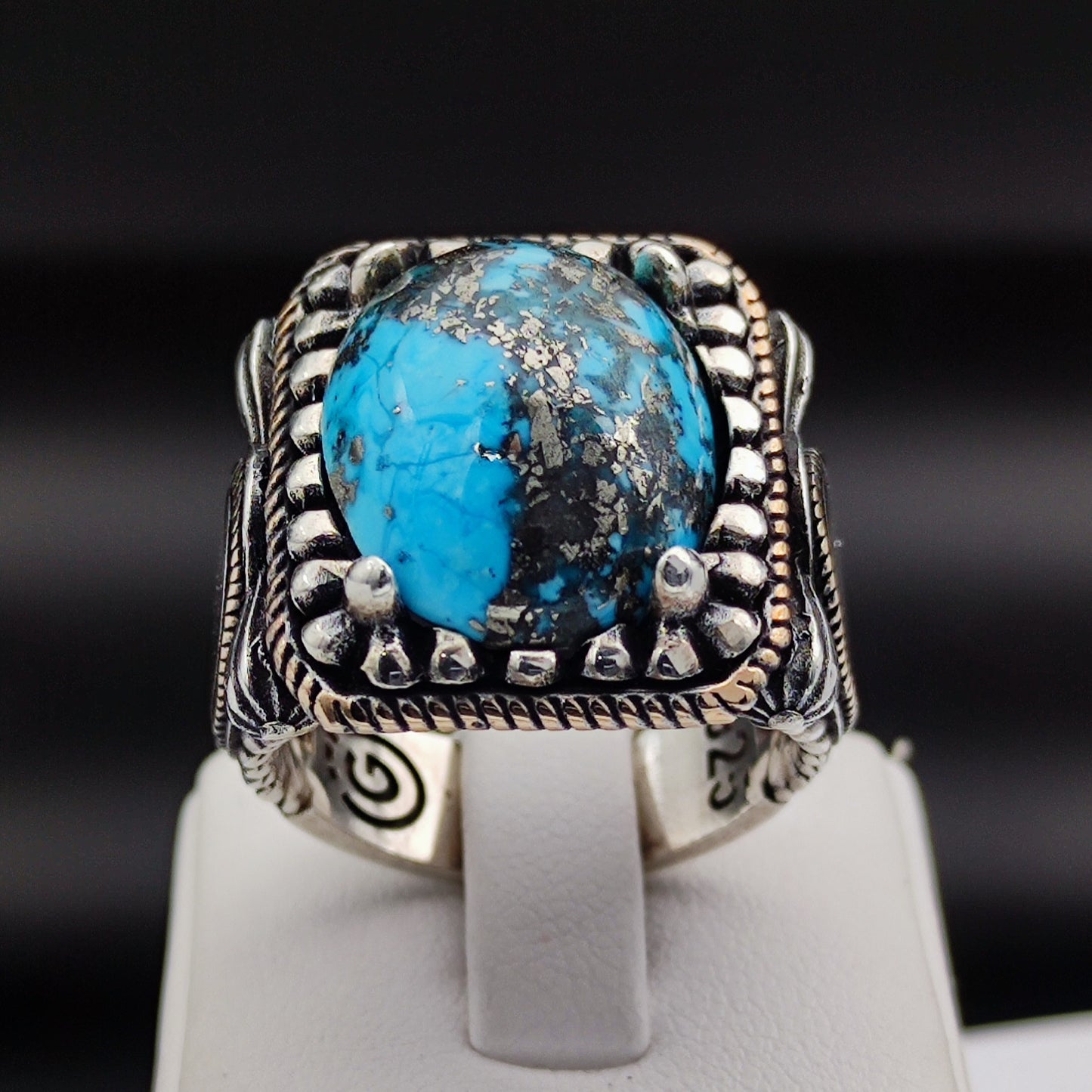 925 Sterling Silver Turquoise Stone Men's Ring