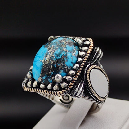 925 Sterling Silver Turquoise Stone Men's Ring