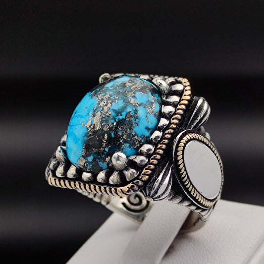 925 Sterling Silver Turquoise Stone Men's Ring