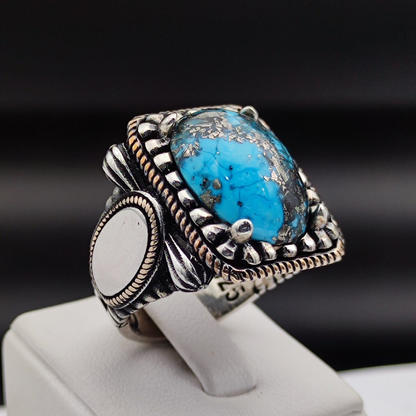 925 Sterling Silver Turquoise Stone Men's Ring