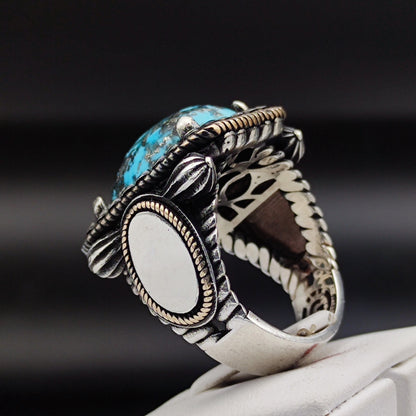 925 Sterling Silver Turquoise Stone Men's Ring