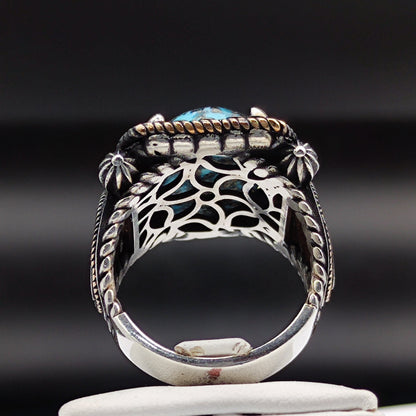 925 Sterling Silver Turquoise Stone Men's Ring