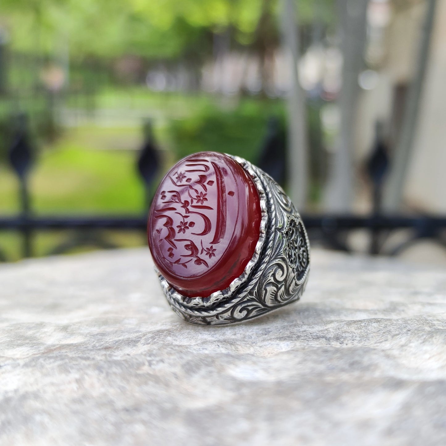 Hand-carved, specially crafted, unique Agate stone Silver Ring