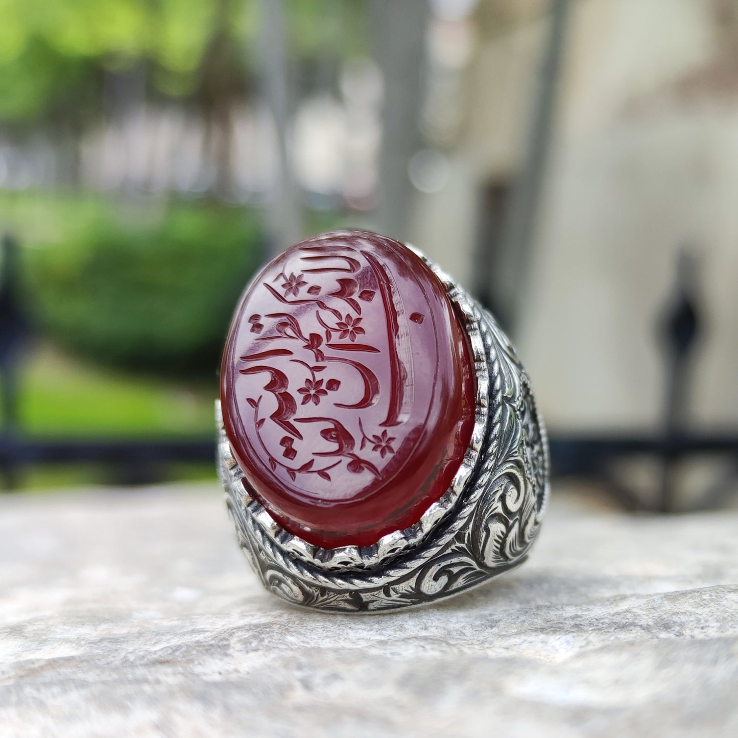 Hand-carved, specially crafted, unique Agate stone Silver Ring