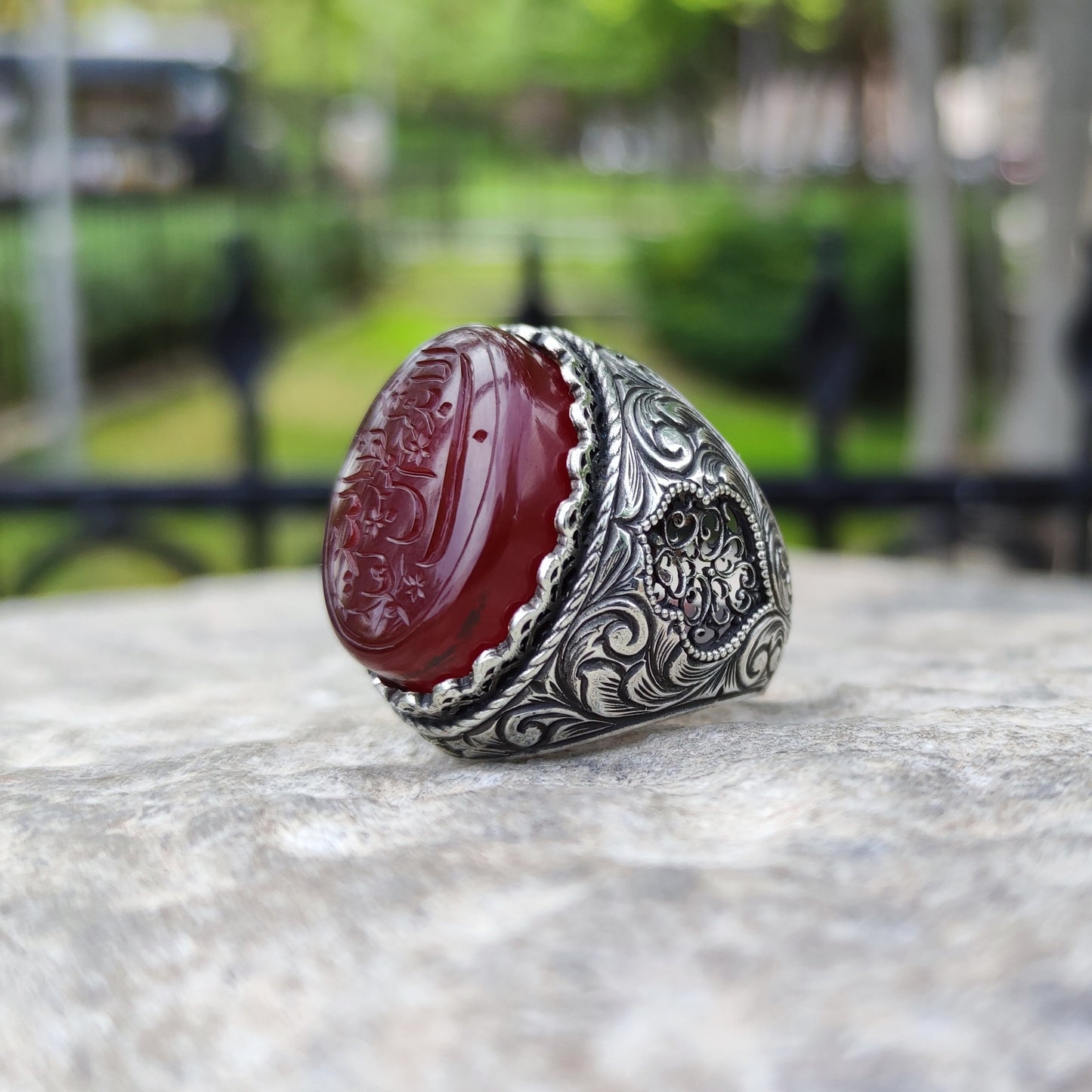 Hand-carved, specially crafted, unique Agate stone Silver Ring