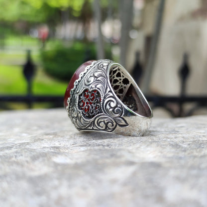 Hand-carved, specially crafted, unique Agate stone Silver Ring