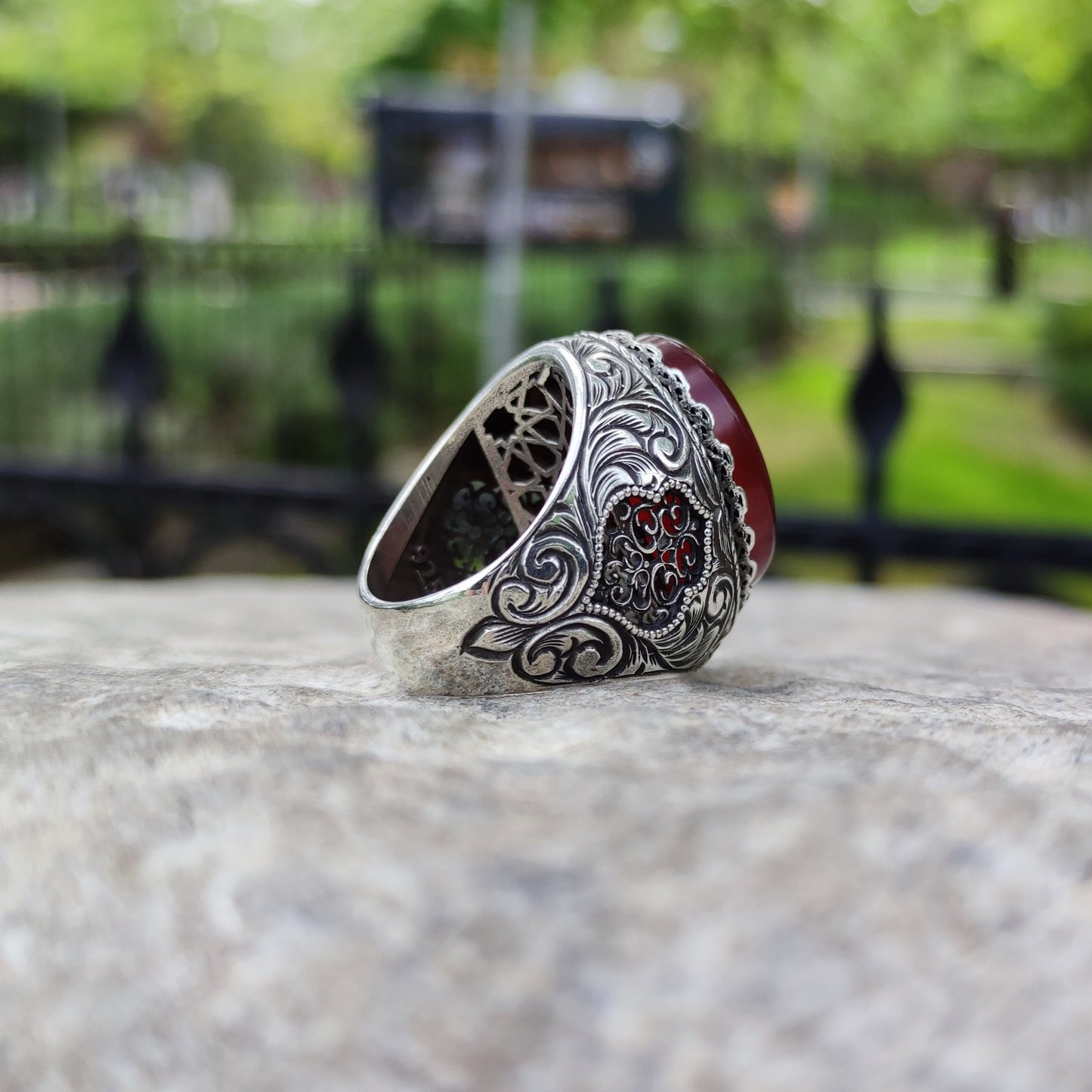 Hand-carved, specially crafted, unique Agate stone Silver Ring