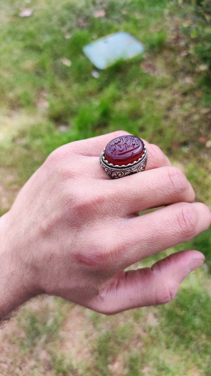 Hand-carved, specially crafted, unique Agate stone Silver Ring