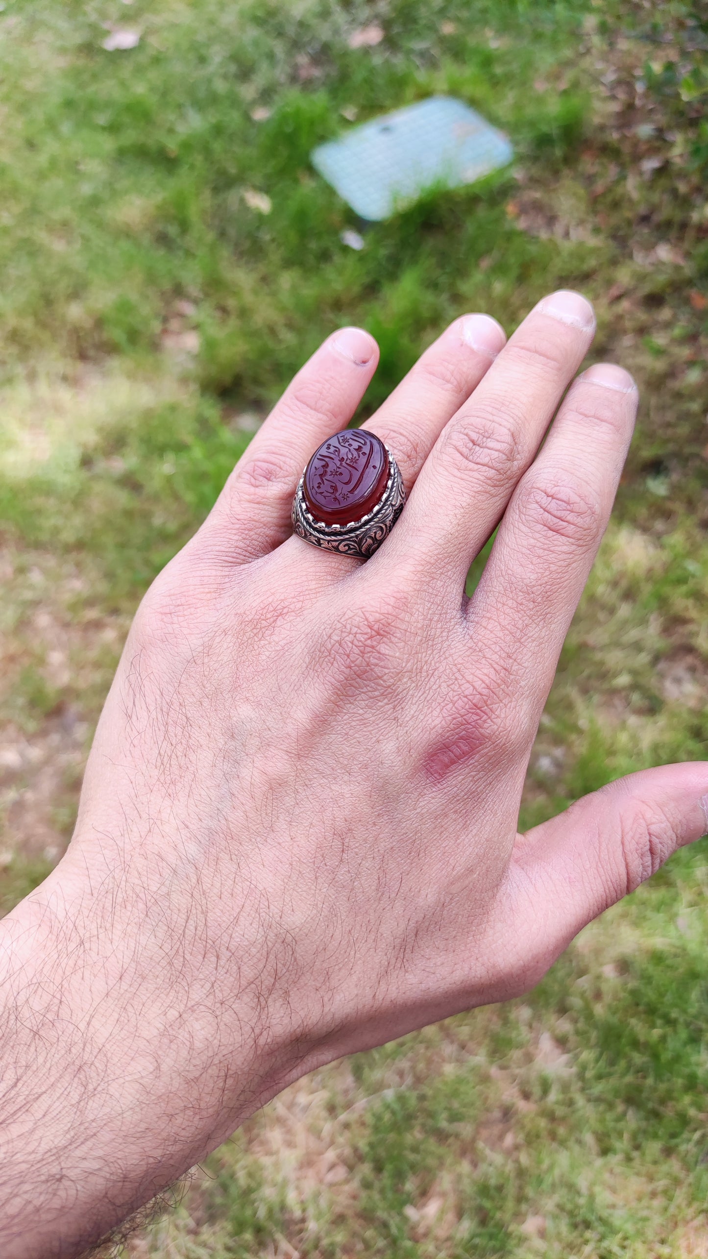 Hand-carved, specially crafted, unique Agate stone Silver Ring