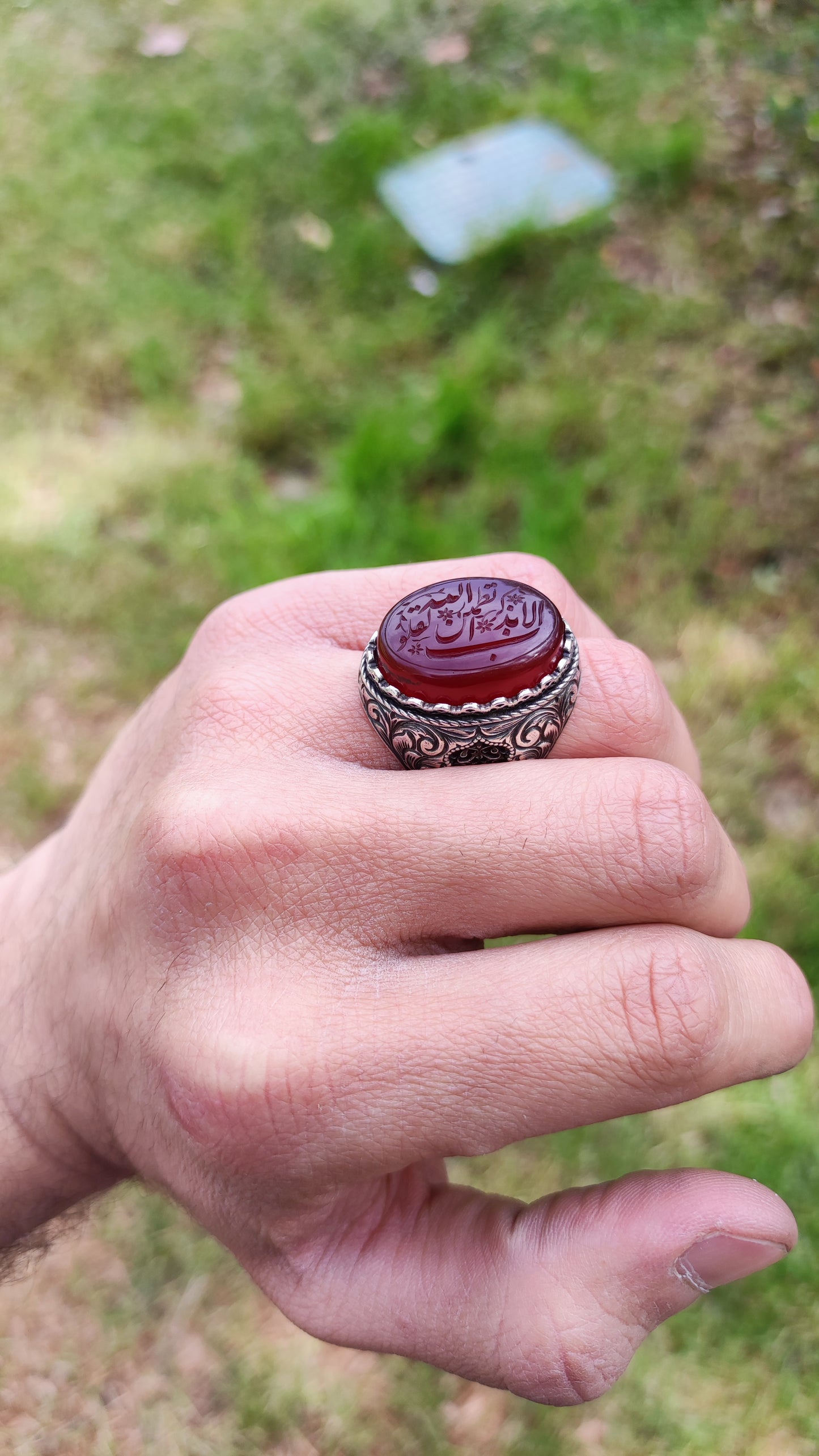 Hand-carved, specially crafted, unique Agate stone Silver Ring