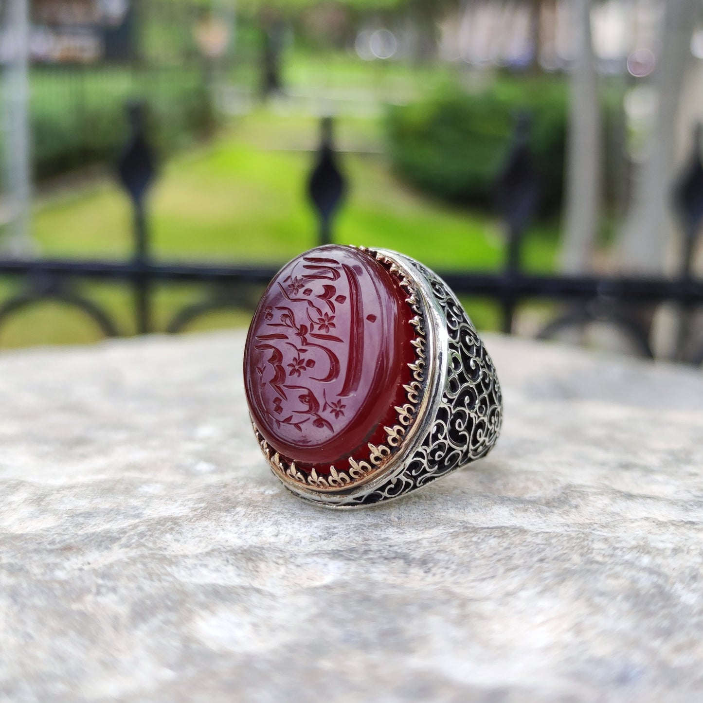 Hand-carved, specially crafted, unique Agate stone Silver Ring