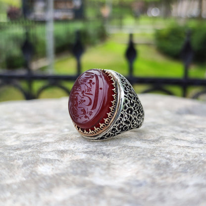 Hand-carved, specially crafted, unique Agate stone Silver Ring