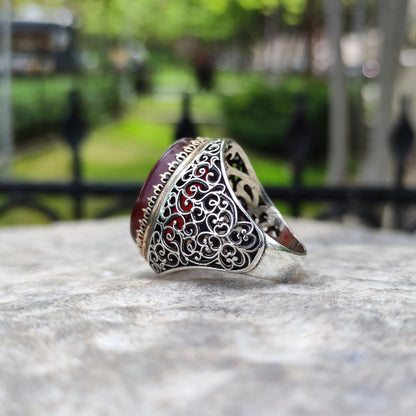 Hand-carved, specially crafted, unique Agate stone Silver Ring