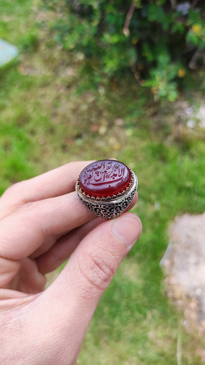 Hand-carved, specially crafted, unique Agate stone Silver Ring