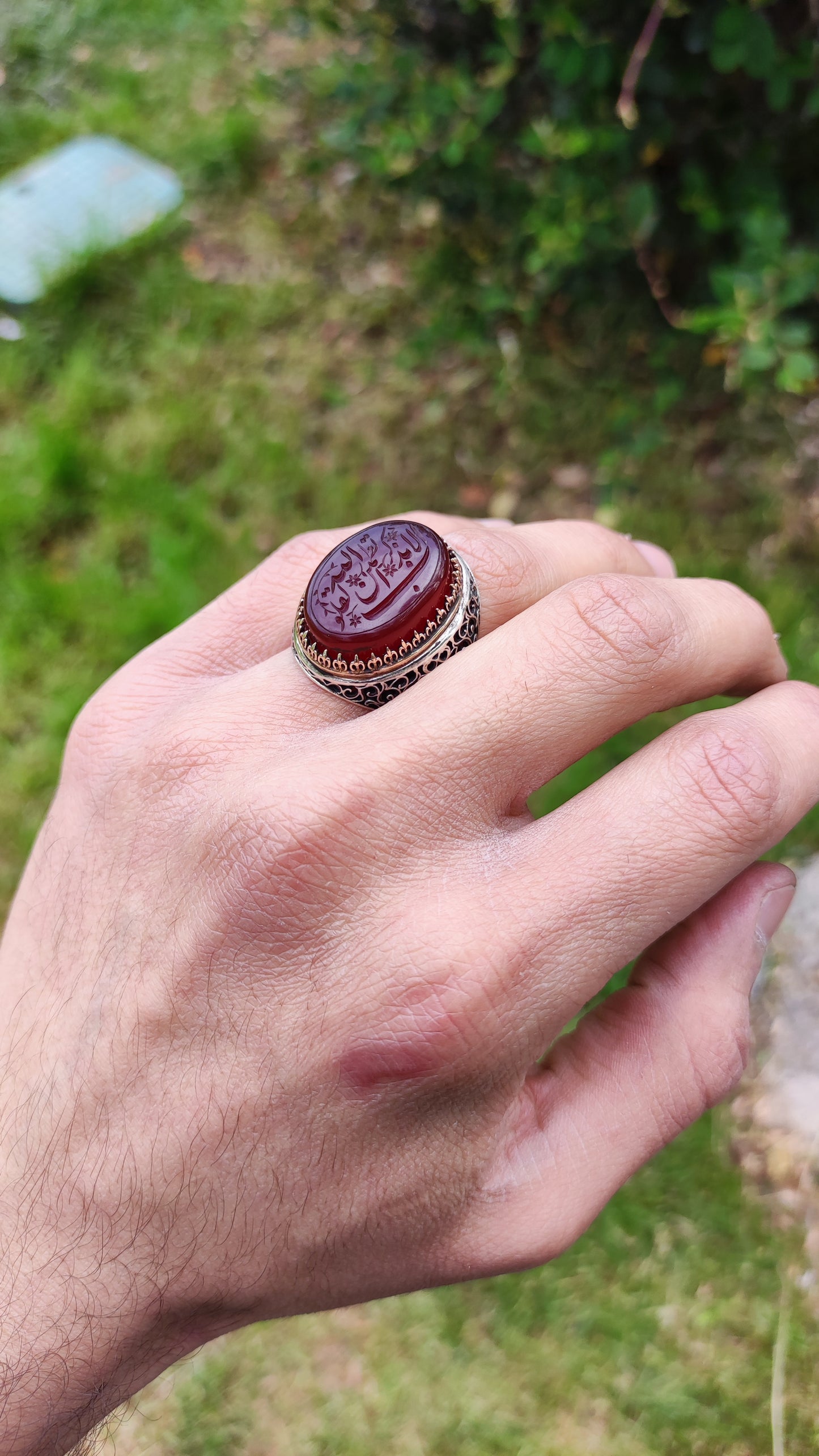 Hand-carved, specially crafted, unique Agate stone Silver Ring