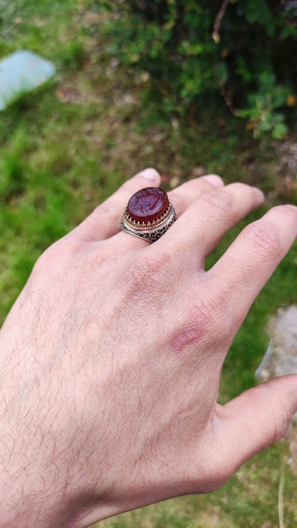 Hand-carved, specially crafted, unique Agate stone Silver Ring