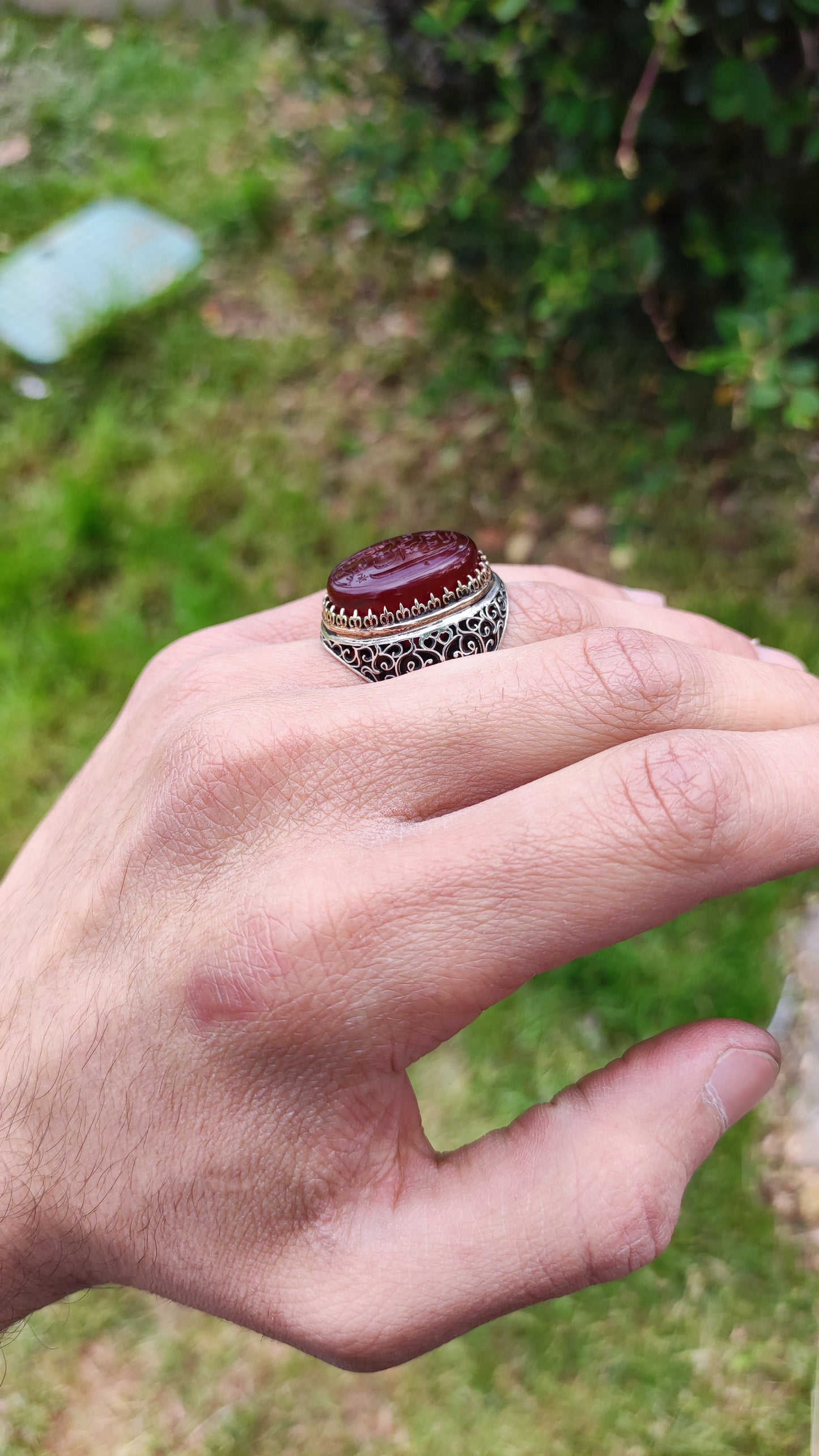 Hand-carved, specially crafted, unique Agate stone Silver Ring