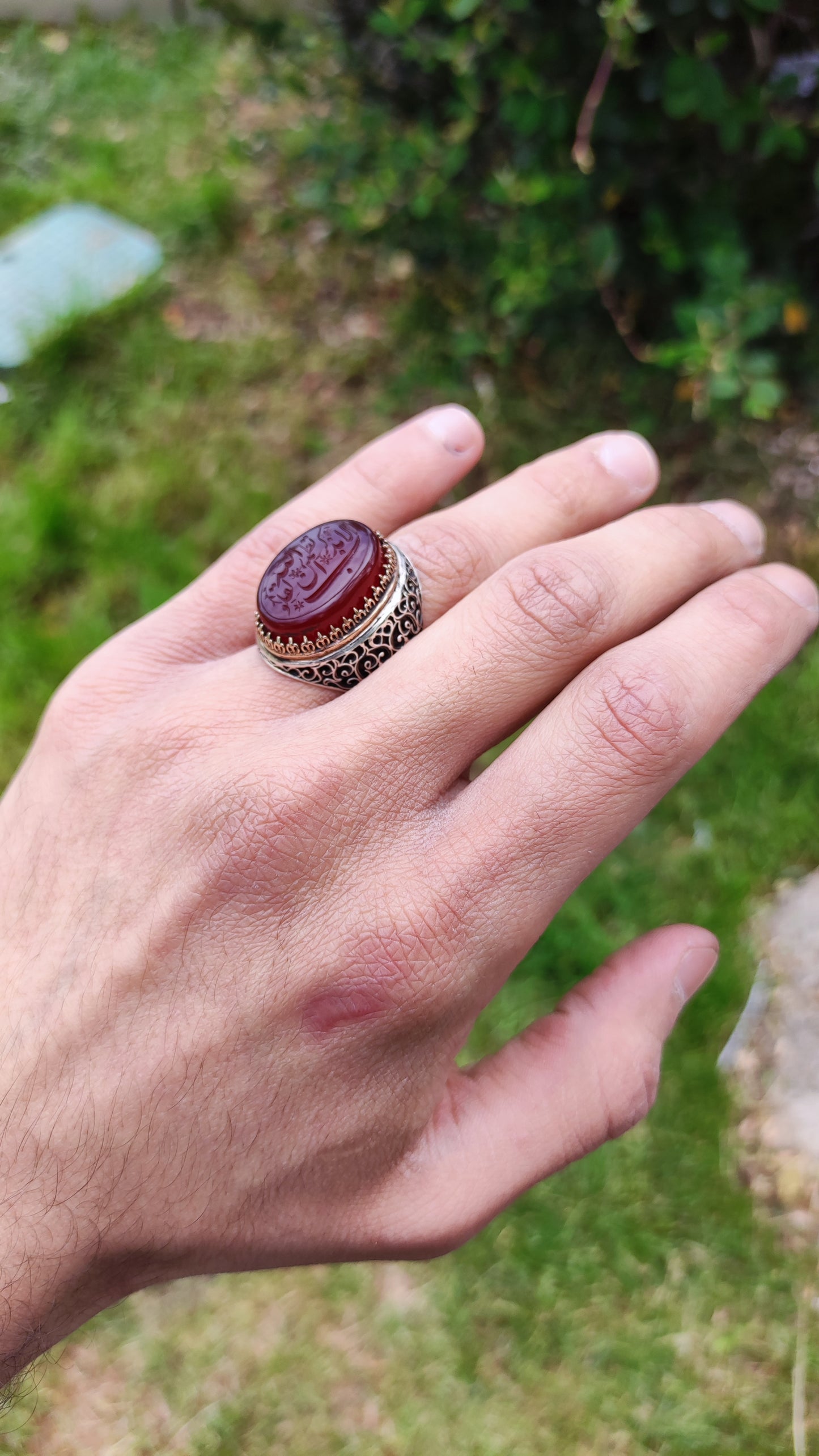 Hand-carved, specially crafted, unique Agate stone Silver Ring