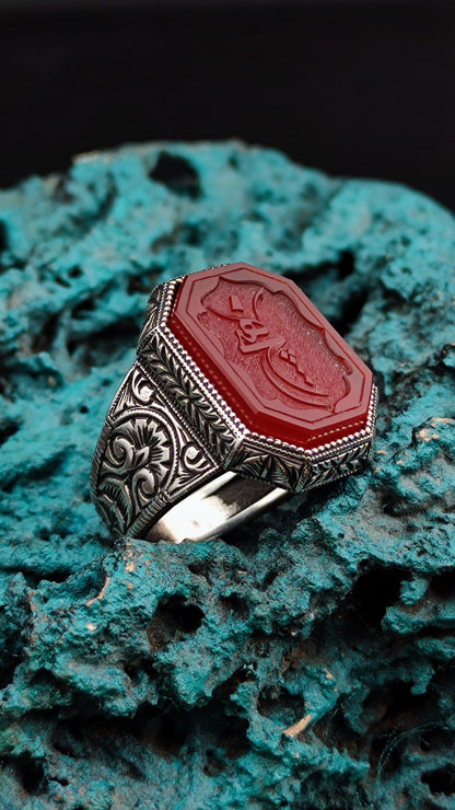 Sufi Ring, Mevlana Whirling Dervish Ring, Sufi Ring, Red Yemen Agate Handmade Master Work Islamic Ring