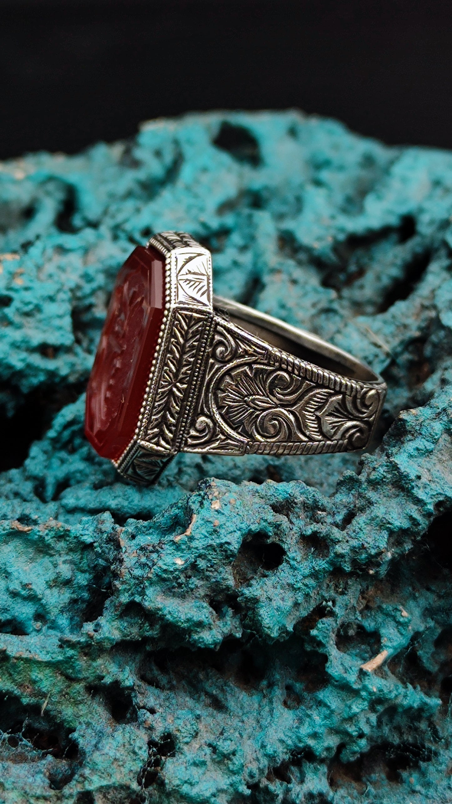 Sufi Ring, Mevlana Whirling Dervish Ring, Sufi Ring, Red Yemen Agate Handmade Master Work Islamic Ring