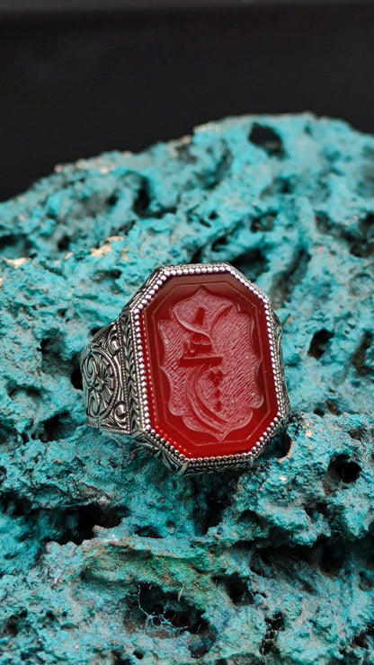 Sufi Ring, Mevlana Whirling Dervish Ring, Sufi Ring, Red Yemen Agate Handmade Master Work Islamic Ring