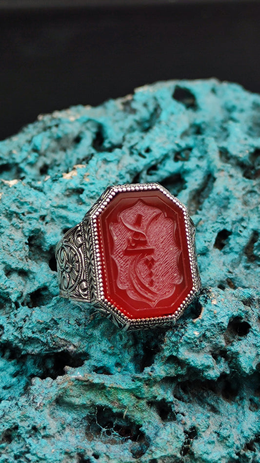 Sufi Ring, Mevlana Whirling Dervish Ring, Sufi Ring, Red Yemen Agate Handmade Master Work Islamic Ring