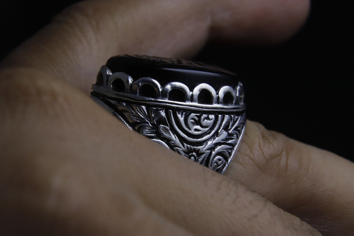 Hand-carved Quran on Agate (Aqeeq), Hand Carved Agate, Handmade Silver Ring