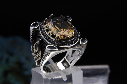 925 Sterling Silver Men's Ring with Zultanite Stone, Unique Silver Ring decorated with tiny Zircon Stones on the sides