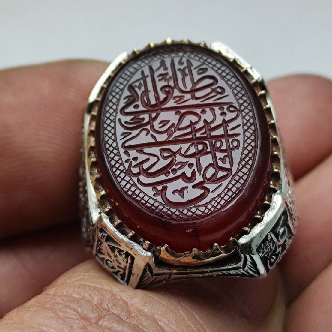 Hand carved Agate (Aqeeq), Handmade Silver Ring, Silver men's Ring