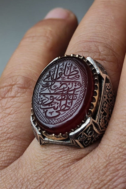 Hand carved Agate (Aqeeq), Handmade Silver Ring, Silver men's Ring