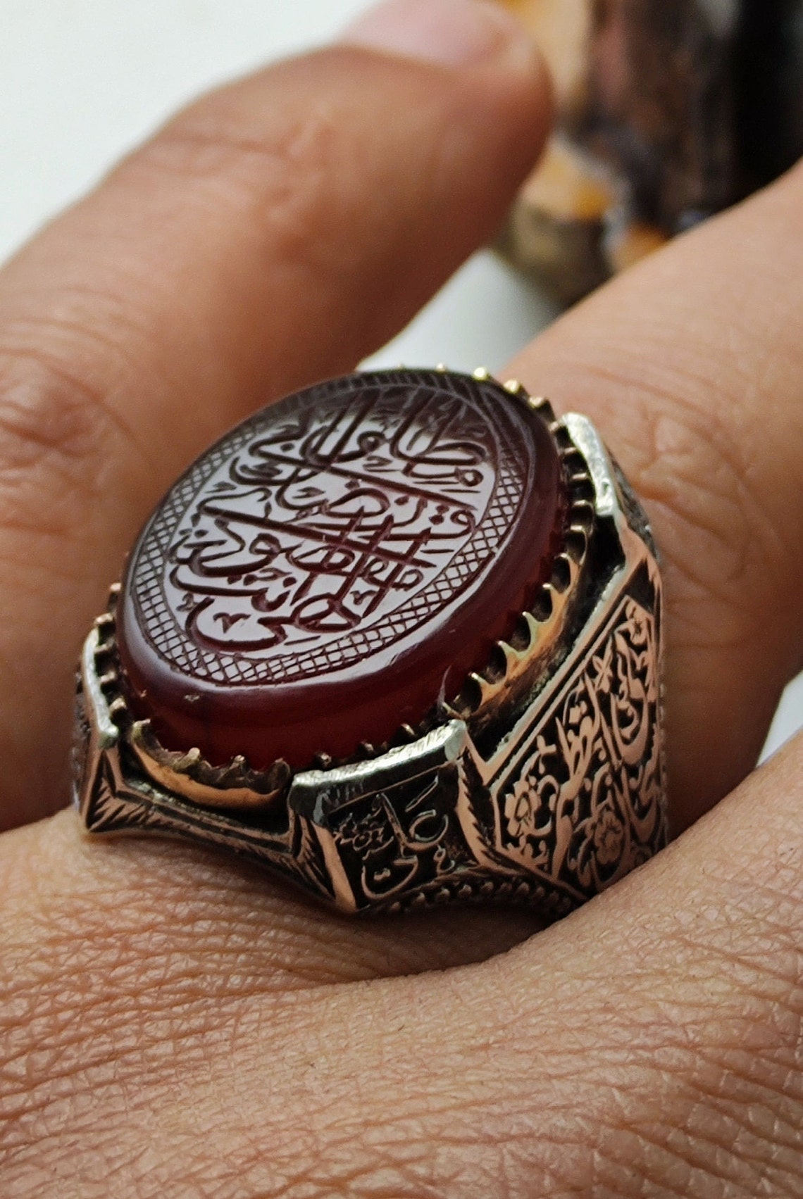 Hand carved Agate (Aqeeq), Handmade Silver Ring, Silver men's Ring